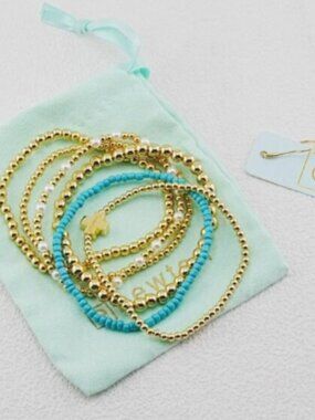 Enewton 6pc Gold & Blue-Tone Cross Beaded Bracelet Set